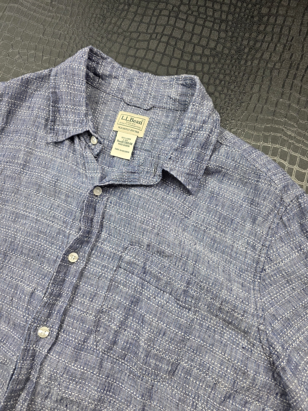 L.L. Bean 100% Linen Button Up S/S Slightly Fitted Size Large